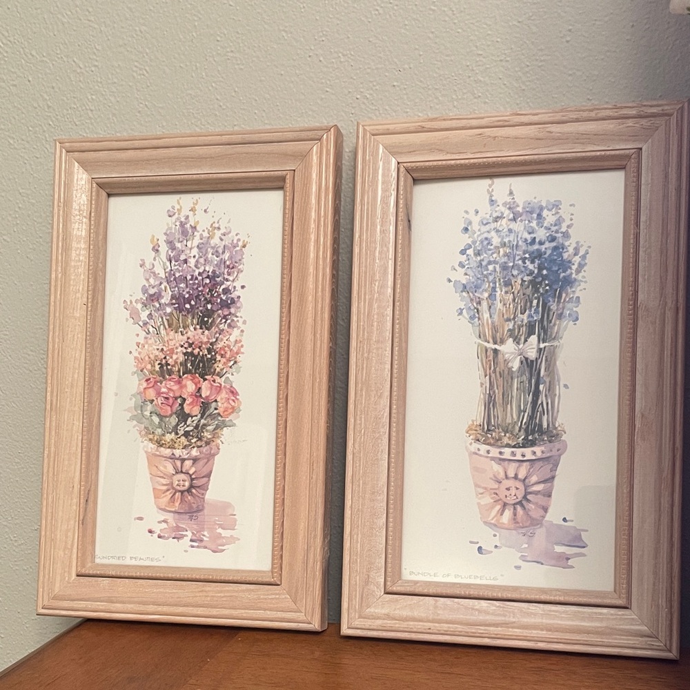 Set of 2 Floral Wall Hanging Pictures Pastel Colors by Marilyn Simandle